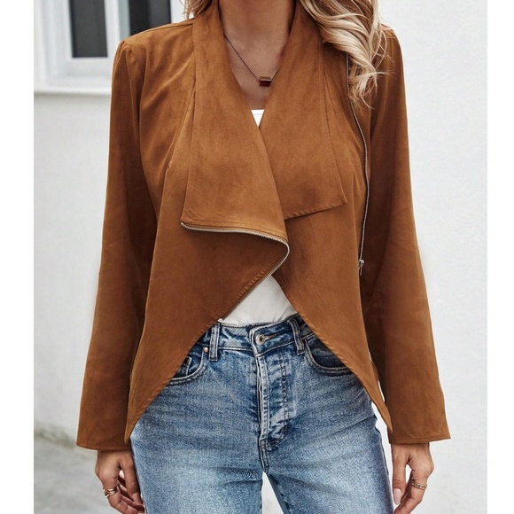 Luxe Rust Vegan Suede Zip up Biker Moto Jacket - Picture 2 of 5